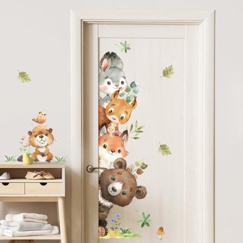 Tanlaby Jungle Animals Wall Stickers Cartoon Woodland Animal Wall Decals Bear Fox Forest Self-Adhesive Mural Removable Wall Art Sticker for Baby Nursery Kids Bedroom Playroom Daycare Classroom Decor