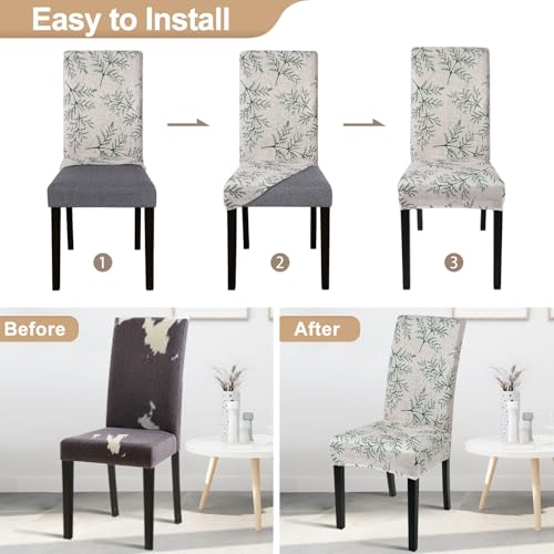 SearchI Printed Dining Room Chair Covers Set of 4, Stretch Kitchen Chair Covers Washable Parsons Chair Slipcover Removable Dining Chair Protectors for Hotel,Ceremony(Fern Leaves)