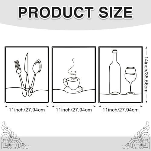 Otoolling 3 Pieces Metal Minimalist Line Kitchen Signs Wall Decor Drawing Rustic Kitchen Wall Art for Dining Living Room Home, 14 x 11 Inches(Dining Room,Black)