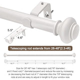 SIMEWIN White Curtain Rods for Windows 28 to 48 Inches Adjustable Decorative 1 Inch Diameter Single Window Curtain Rod Set with Classic Finials, White Finishing