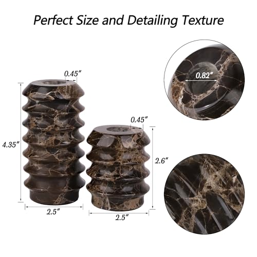 HofferRuffer Marble Candlestick Holders, Set of 2 Natural Stone Candle Holder Decorative Candle Stands for Wedding, Dinning, Party, Table Centerpieces, Fits 3/4'' Thick Candles (MarbleBrown)