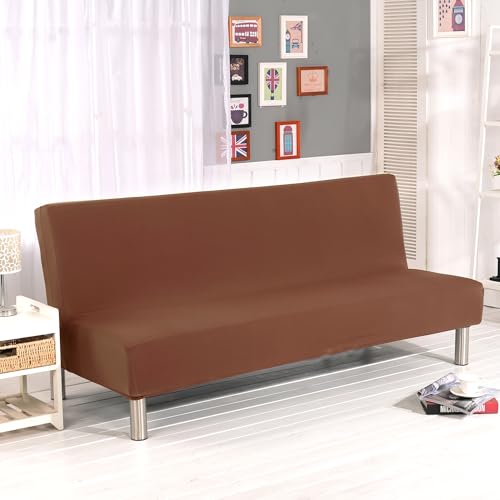 Armless Stretch Futon Cover Sofa Bed Slipcover 3 Seater Elastic Full Queen Folding Couch Covers Furniture Protector Velvet-Soft Waterproof Washable Pets Dogs Cats(Coffee,Large(190-210cm))