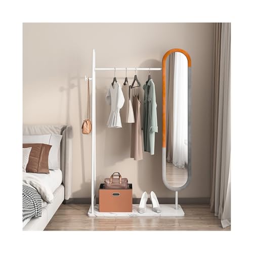 Standing Mirrors Coat Rack and Dressing Mirror Integrated Bedroom and Living Room Floor-Standing Rotating Full-Length Mirror Coat and Hat Rack Dressing Mirror(White,80cm)