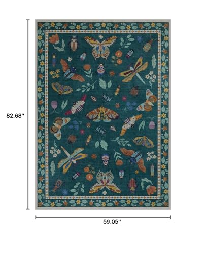 Lahome Insect Print 5x7 Area Rugs for Living Room, Soft Washable Rugs for Bedroom Ultra-Thin Non Slip Modern Rug, Throw Rug Carpet for Office Nursery Dining Room Vionnet(5'x7',Dark Green)