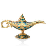 LAUYOO Classic Aladdin Magic Genie Lamp Legend Wishing Light Costume Lamp Metal Carved Arabian Props for Home Tabletop Decoration Party Birthday Halloween Christmas Size 7 x 20.7 x 11.3CM-Blue