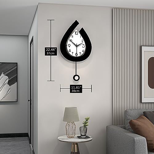 Decorative Wall Clock for Living Room Decor Large Modern Wall Clocks with Pendulum Battery Operated for Bedroom Office Kitchen Home Small Black Silent Wall Clock Non Ticking 11.8*22.4 Inch