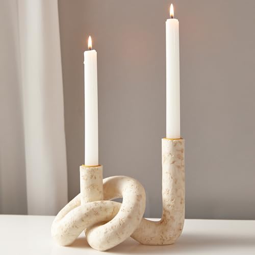 DN DECONATION Knot Shaped Taper Candle Holders, Boho Candlestick Holders