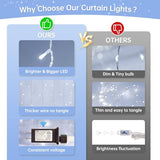 HEYFUNi 304 LED Curtain Lights Outdoor, 9.8Ft*9.8Ft Hanging String Lights Plug in with 8 Modes, Connectable Curtain Fairy Lights for Bedroom, Dorm, Christmas, Wall, Backdrop, Wedding Decor, White