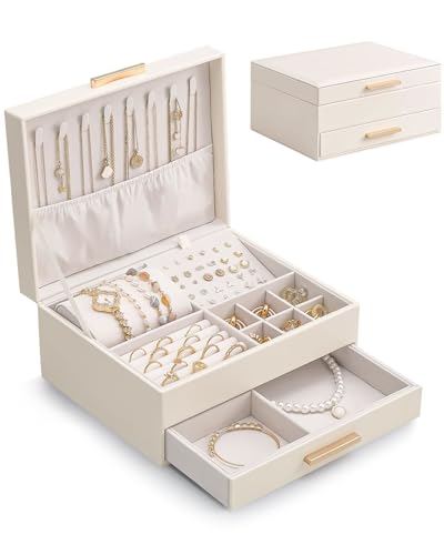 Lolalet 2-Layer Jewelry Box Organizer for Women Girls, Jewelry Storage Case Holder with Drawers for Necklaces
