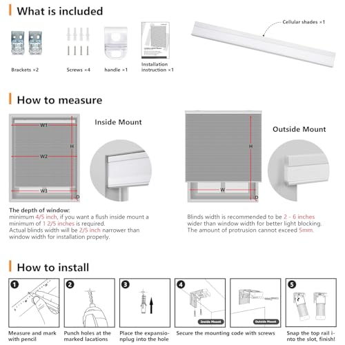 LazBlinds Cordless Cellular Shades, Blackout Privacy Honeycomb Shades for Home, Thermal Insulation Noise Reduction Blinds for Windows, 34'' W x 48'' H, White