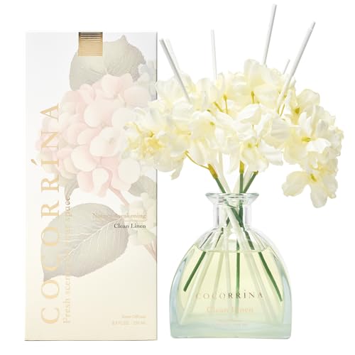COCORRÍNA Reed Diffuser - 8.5 Oz Clean Linen Reed Diffuser with 8 Sticks for Home Bathroom Shelf Decor (Simple Luxe Collection)
