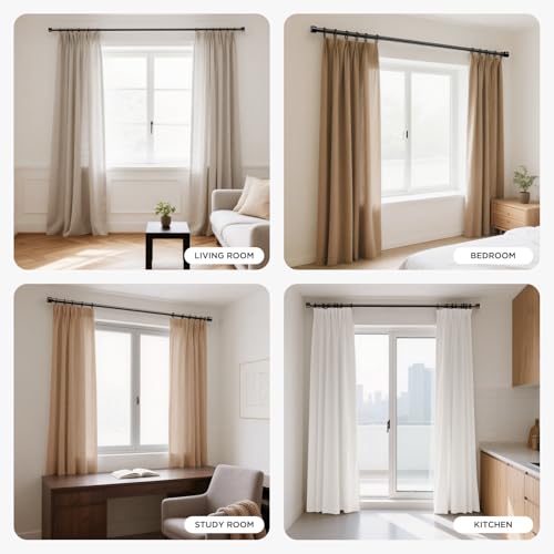 Joydeco Curtain Rods for Windows 32-120 Inch, 1 Inch Diameter Heavy Duty Adjustable Black Curtain Rods for Bedroom, Kitchen, Sliding Glass Door