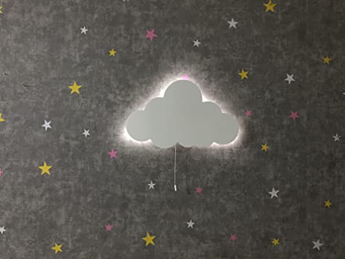 Set of 2 Moon and Cloud Night Light for Kids, Cordless Battery Operated Wall Mount Lamp Decor for Nursery & Toddler Room, Soft LED Baby Nightlight, Hanging Wall Lamps for Boys & Girls Bedroom (White)