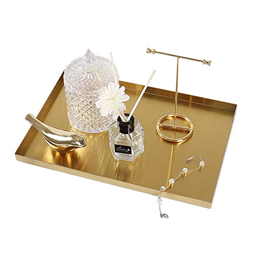 FREELOVE Gold Tray for Bathroom Vanity Brass Decor, Small Candle Holder, Rectangle Soap Dish, Brushed Square Plate, Coffee Table Toilet Back Modern Antique, 8''X12''