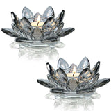 Lotus Black Crystal Candlestick 2-Piece Tealight Candle Set, Black Glass Votive Candle Holder for Tabletop Dining Table Center Decoration Ideal Candle Holder for Wedding Valentine's Day Decoration
