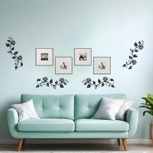 DUOOLN 2 Pcs Metal Rose Tree Leaf Wall Decor, Long Iron Scroll Vine Wall Art Above, Rustic Hanging Sign Flowers Sculpture, For Above Door Living Room Office Indoor And Outdoor Decoration - Black