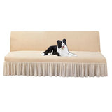 Futon Cover with Ruffled Skirt, Futon Couch Cover Without Arms, Futon Slipcover No Arms, Folding Sofa Bed Armless Covers Washable, for Living Room (Beige,Large)