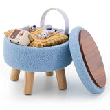 Wimarsbon Round Storage Ottoman,Footstool with Padded Seat and Wood Legs