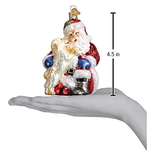 Old World Christmas Santa's Puppy Love Glass Blown Ornament for Christmas Tree, Handcrafted Holiday Decoration, Santa Collection