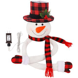 Juegoal Christmas Snowman Tree Topper with Built-in Snowflakes LED Projector, Plush Top Hat Snowmen Treetop Hugger with Rotating Magic Snow, Xmas Tree Ornament Holiday Winter Home Party Decorations