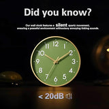 Mosewa Wall Clock 8 Inch, Battery Operated Silent Non-Ticking Modern Analog Clock Decorative for Kitchen, Bedroom, Office(Olive Green and Gold)
