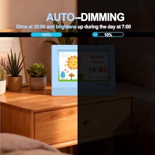 SINOIDEAS 7-Inch Kids' Digital Alarm Clock,Children's Sleep Trainer with Remote Control & Custom Reminder Function