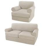Turquoize 3 Pieces Sofa Covers for 2 Individual T Cushion Couch Sofa Slipcover Bundle 2 Pieces Chair Slipcover, Island Fossi