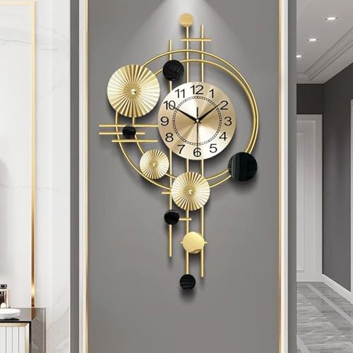 Large Wall Clocks for Living Room,Silent Non Ticking,Battery Operated Oversized Round Modern Wall Clock for Bedroom,Farmhouse,Office Wall Decor-17.8x30.7Inch(Golden)