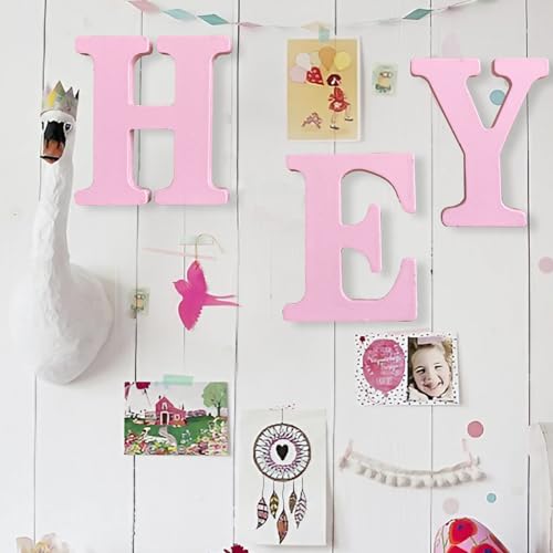 AOCEAN 8 Inch Pink Wood Letters Unfinished Wood Letters for Wall Decor Decorative Standing Letters Slices Sign Board Decoration for Craft Home Party Projects (A)