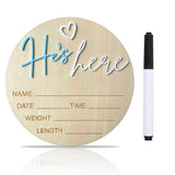 Baby Announcement Sign, 5.9 Inch Wooden Hello World Newborn Signs, Birth Announcement Sign, Gender Reveal Signs, He's here Decoration, Welcome Newborn Arrival To World (He's,Blue-A)
