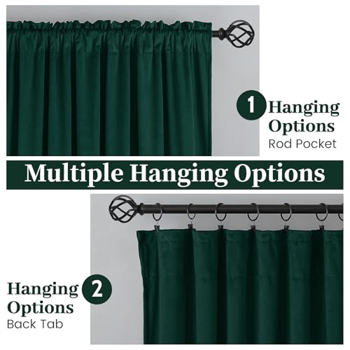 SimpleHome Dark Green Velvet Curtains 96 Inches for Living Room,Rod Pocket Luxury Blackout Velvet Curtains Thermal Insulated 2 Panels Room Darkening Drapes,W40 x L96