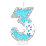 Birthday Number Candles for Cake, Blue Frozen Number 3 Candle, 3rd Frozen Cake Topper, Fun Glitter Birthday Candles Cupcake Topper for Party Anniversary Decorations