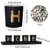 Home Decorative Candle Holder Set, 4 Glass Tea Light Candleholders with Wooden Candle Holders Tray, Natural Pebbles for Home Decor Table Decorations Centerpiece
