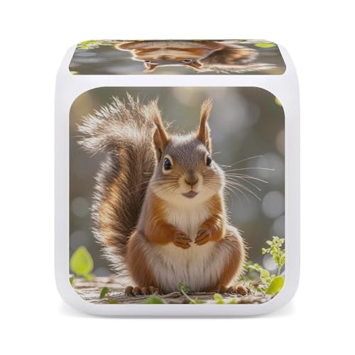 Squirrel Funny Animal Digital Alarm Clock for Heavy Sleepers Small Wake Up Digital Clock with Date Temperature 7 Colors Changing Desk Clock for Bedroom Bedside Nightstand