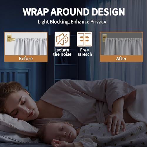 ZYRW Gold Curtain Rod, Room Darkening Rods for Windows 28 to 48 Inches(2.3-4Ft), Wrap Around Curtain Rods, Heavy Duty Blackout Drapery, Modern Decorative Window Treatment Rod, Gold