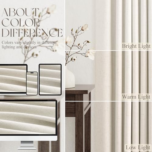 96 Inch Linen Blackout Curtains 2 Panels for Bedroom Living RoomCream Natural 100% Black Out Curtains 96 Inches Long Thermal Noise Reduction Light Blocking Drapes Rustic Country 8ft Back Tab Beige