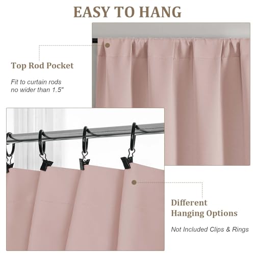 Lecloud Blush Pink Kitchen Curtains 36 Inch Length 2 Panels, Soft Privacy Window Short Curtains, Thermal Insulated Rod Pocket Curtain Tiers for Bedroom Bathroom Small Windows, 40" W x 36" L