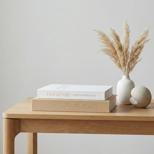 Aesthetic Decorative Books - Set of 2 Linen Boxes with Gold Lettering, Enhance Your Coffee Table, Bookshelf or Mantle Decor - Fake/Faux Books for Home Decoration, Photo & Keepsake Storage