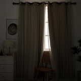 INLINAS Beige Blackout Curtains with Sheer Overlay - Grommet Top Thermal and Noise Reduction Panels for Bedroom and Living Room Light Blocking and Energy Saving, 52 x 84 Inches, Set of 2
