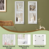 ZEXUIRU 2 Set Rustic Candle Sconces Living Room Bedroom Entryway Wood Mirrored, Farmhouse, Carved Frame Wall-Mount Wooden Candle Holders Wall Decor Hanging Handmade Holder - Distressed White