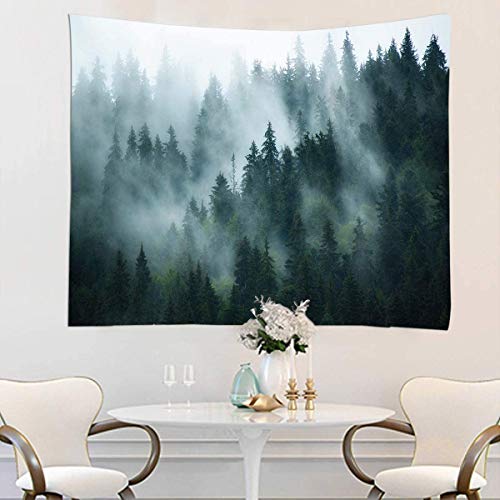 YISURE Misty Forest Tapestry, Foggy Tree Wall Hanging Small Tapestries Nature Pine Woodland Wall Art for Bedroom Living Room, 60‘’W x 40''L