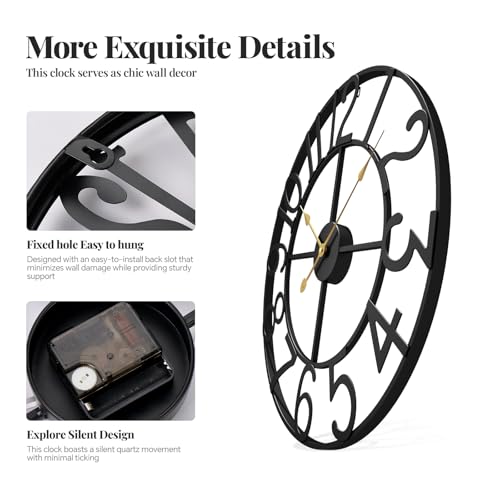 Cuspin Large Wall Clock for Living Room Decor, 30 Inch Wall Clock Battery-Operated Silent Non Ticking, Modern Black Decorative Metal Clock with Arabic Numerals