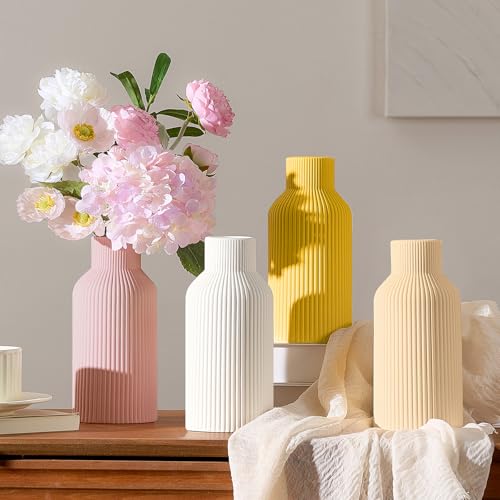 Mfacoy White Ceramic Flower Vase, Minimalist Decor, Modern Home Decorative Vase, Small Pampas Grass Vases For Kitchen, Bedroom, Office, Living Room, Bathroom, Shelf Centerpiece Table Decorations(8 in)