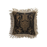 Austin Horn Classics 13” x 13” Chenille Jacquard Decorative Pillow - Black & Gold Accent Cushion with Bullion Fringe All Around, Polyester Fiber Filled, Spot Clean Only