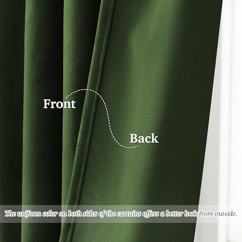 StangH Green Velvet Curtains 84 Inch Length, Luxury Vintage Emerald Drapes for Bedroom, Dark Green Room Darkening Window Treatment for Living Room with Back Tab & Hook Belt, W52 x L84, 2 Panels