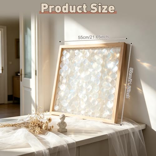 GYHPD 22" x 22" Handmade Capiz Shell Wall Art, Real Natural Capiz Shell Wall Hanging with Solid Birch Wood Frame, Coastal Wall Decor for Living Room, Bedroom, Entryway, Beach House, Ready to Hang