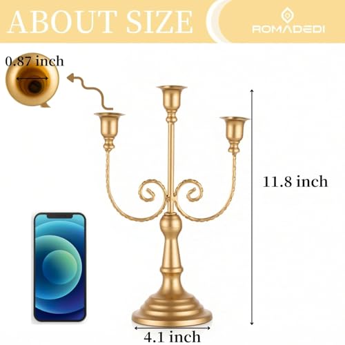 Romadedi Gold 3 Arm 11.8" Candelabra Candle Holders