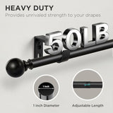 Joydeco Black Curtain Rods for Windows 32 to 120 inches, 1 inch Diameter Heavy Duty Adjustable Curtain Rods for Bedroom, Sliding Glass Doors, Patio