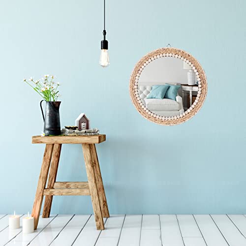 15 Inch Boho Round Hanging Wall Mirror Decorative Rattan Circle Mirrors for Farmhouse, Living Room, Bedroom