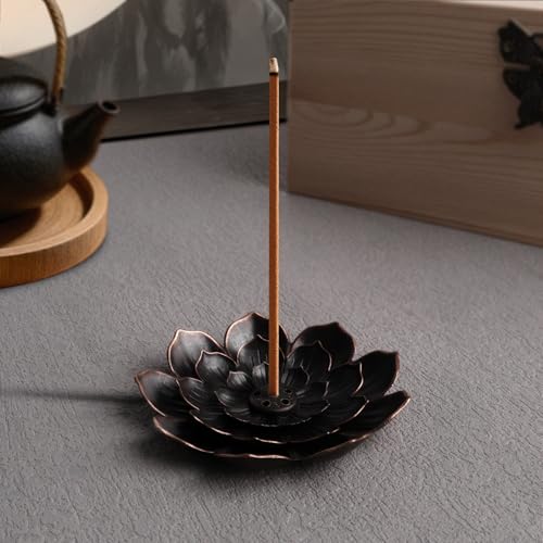 Incense Burner, Incense Holder for Sticks, Brass Lotus Incense Base with Removable Ash Catcher for Home Decor, Meditation, Yoga and Divination